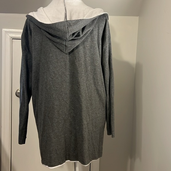 Eileen Fisher grey and white sweater with hood L - Picture 2 of 5